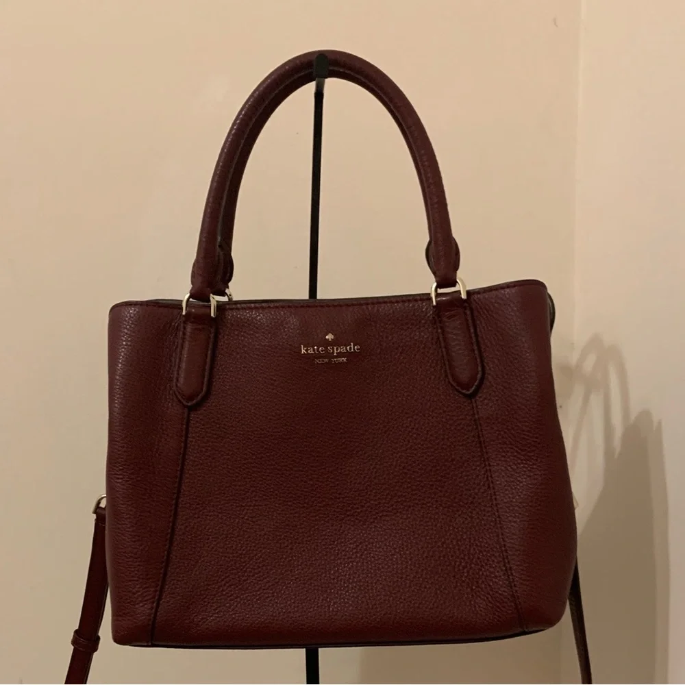 Kate Spade Jackson Pebble Leather Med. Triple Compartment Satchel Cherrywood Red